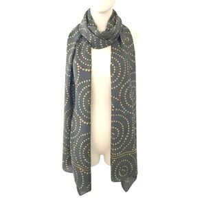 Eileen Fisher Dot Swirl 100% Silk Scarf One Size Made in Japan Olive Yellow Boho